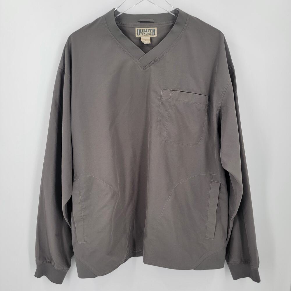 Duluth Pullover Mens XL Gray Pockets V Neck Long Sleeve Windbreaker
